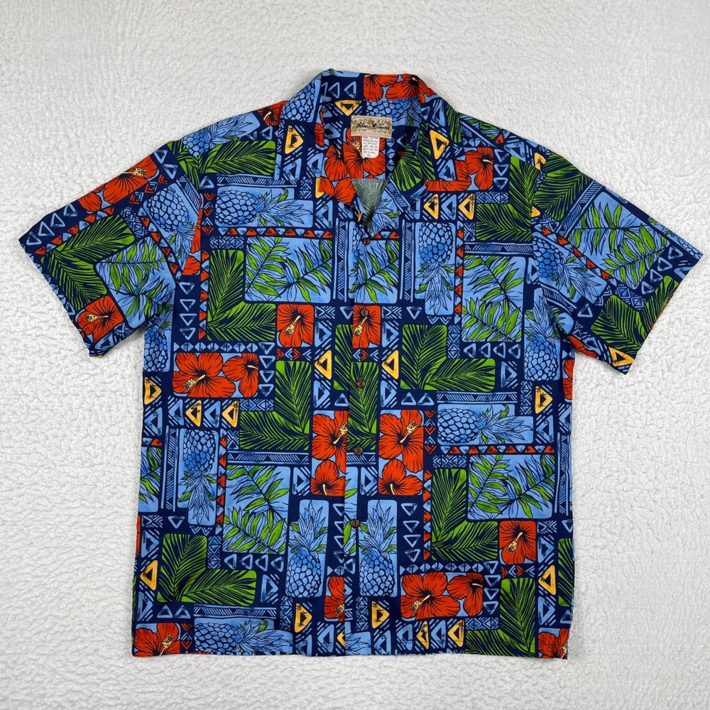 Blue Hawaii Hawaiian Shirt Mens 2XL Blue Floral Pineapples‎ Vintage Patchwork